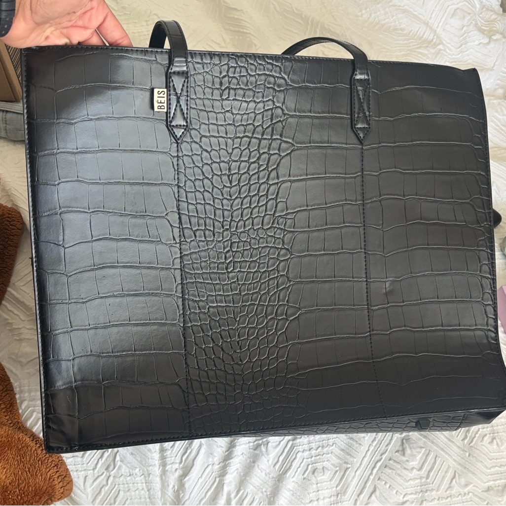 Beis Black Croc-Embossed Tote Bag
